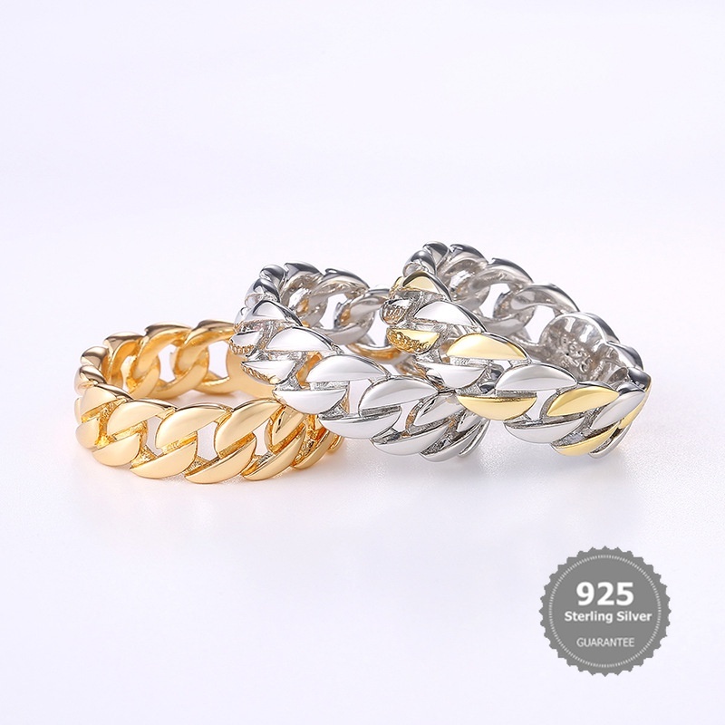 BiBi Jewelry S925 Silver Bi-Color Chain Ring Punk Jewelry