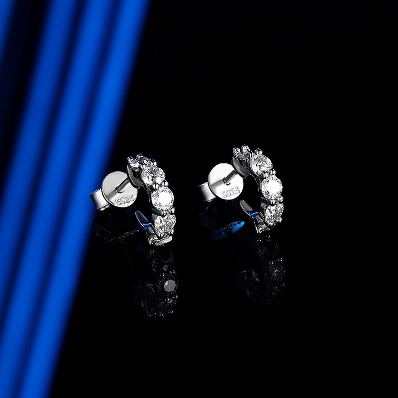 Real Moissanite ต่างหูห่วงเงินแท้ 925 ทรงกลม 3 มม. 4 มม. สีขาว หรูหรา พร้อมใบรับรอง GRA ผ่านการทดสอบ สําหรับหมั้น งานแต่งงาน งานวันเกิด