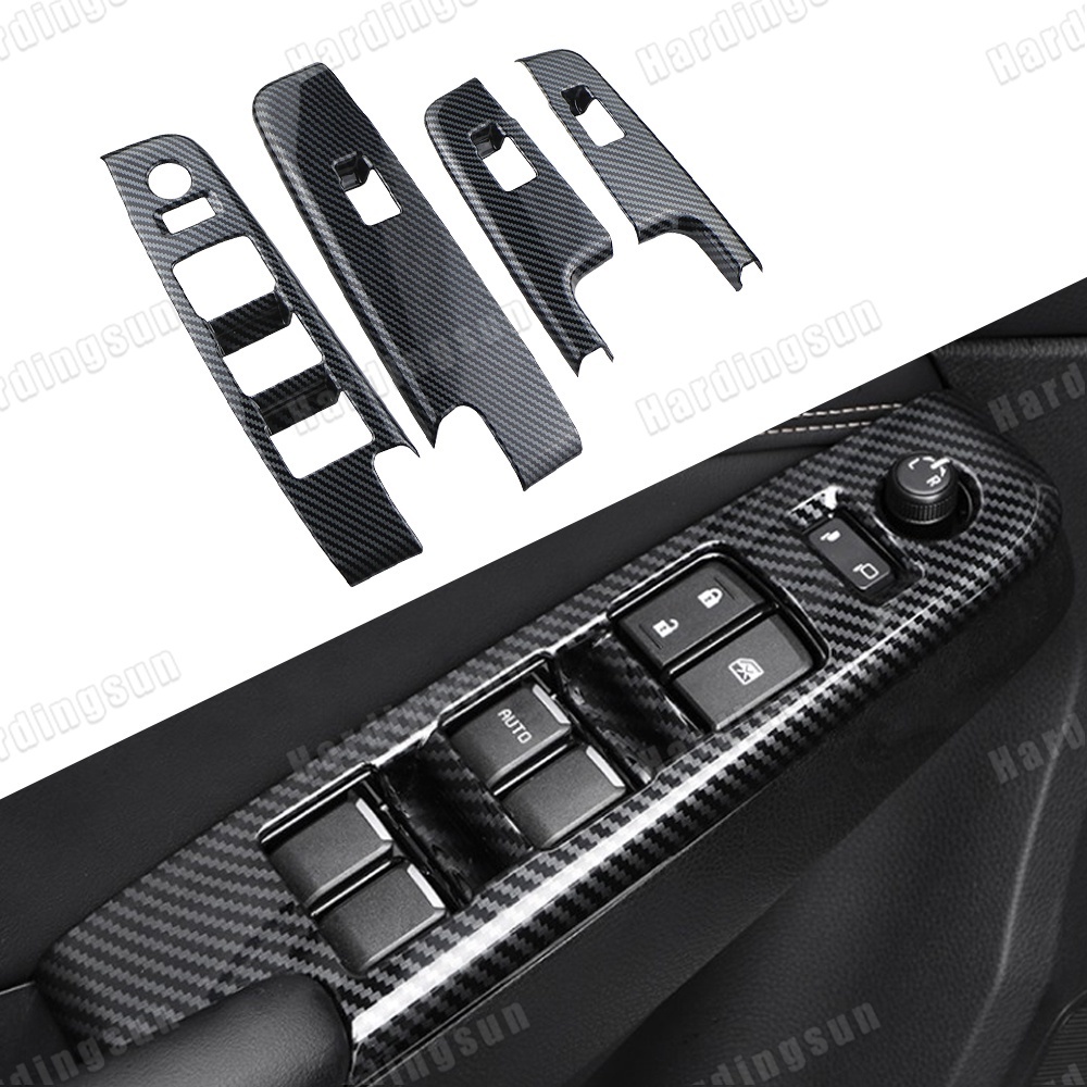 4 ชิ้นคาร์บอนไฟเบอร์รถประตูหน้าต่างลิฟท์แผงสติกเกอร์ Trim สําหรับ Isuzu D-Max Dmax 2021 2022 2023 อุปกรณ์เสริม
