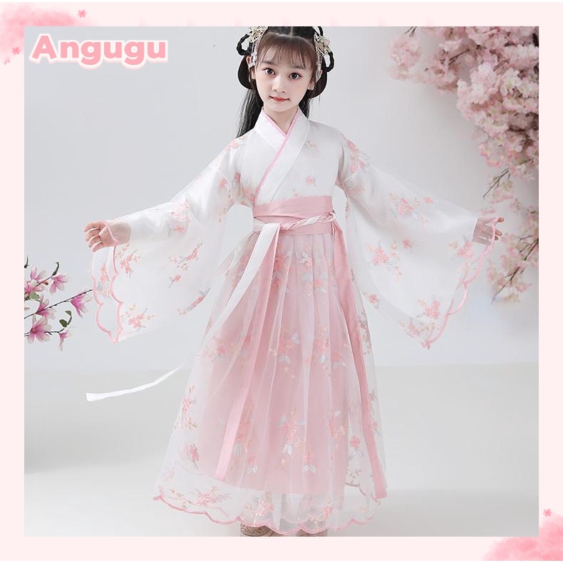 Angugu Hanfu ชุดเดรสกระโปรง สไตล์จีน แฟชั่นฤดูใบไม้ร่วง สําหรับเด็กผู้หญิง 2-13 ปี 2023