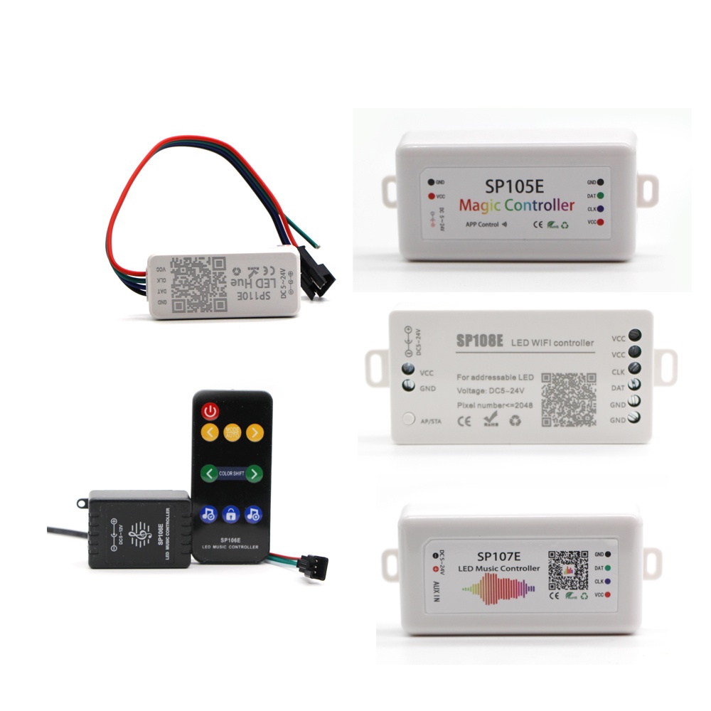 Dc5v-24v LED Controller SP105E SP106E SP110E SP548E SP601E SP611E SP103E บลูทูธ wifi APP เพลง RF IR 