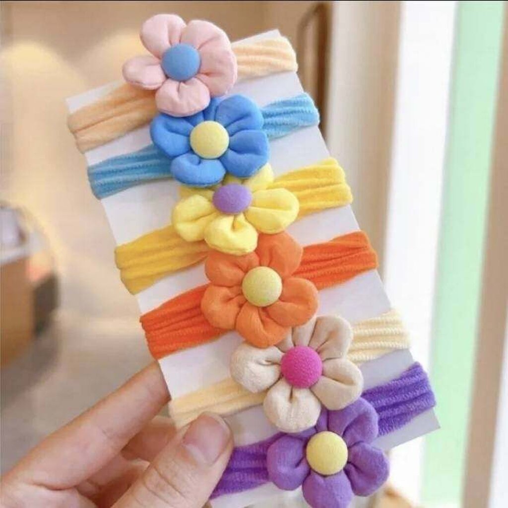 มาหยา กิ๊ฟช้อป  ยางรัดผม ดอกไม้ โบว์น่ารัก สีสดใส ขนาดเส้นผ่าศูนย์กลาง 4 ซ.ม. เส้นใหญ่ ยืดหยุ่นได้เยอะ แพ็ค 6 ชิ้น