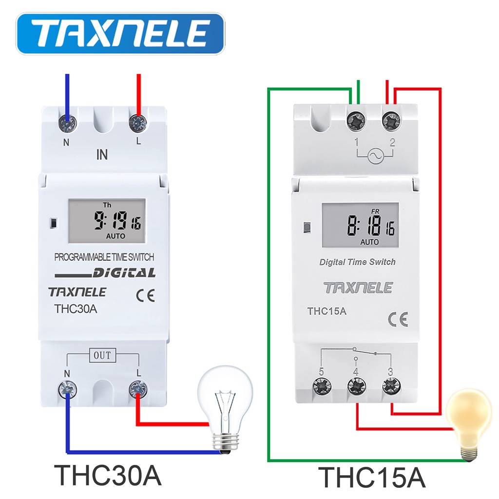 Taxnele รายสัปดาห์ 7 วัน Programmable Din Rail Digital TIME SWITCH รีเลย์จับเวลา THC15A THC30A 220V 
