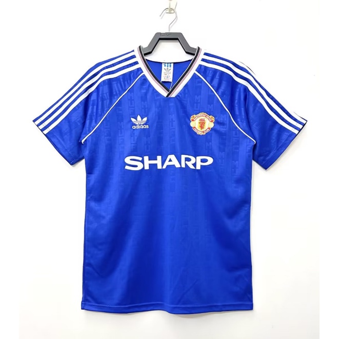 เสื้อกีฬาแขนสั้น ลายทีมชาติฟุตบอล Manchester United 3rd 88-90 คุณภาพสูง สไตล์วินเทจ [S-XXL]