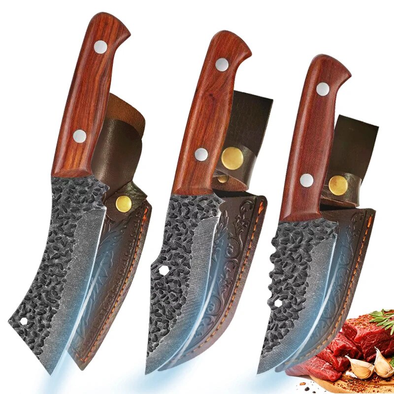 Forged Stainless Steel Meat Cleaver Kitchen Knife Sharp Boning Knife Butcher Knife Portable Outdoor 