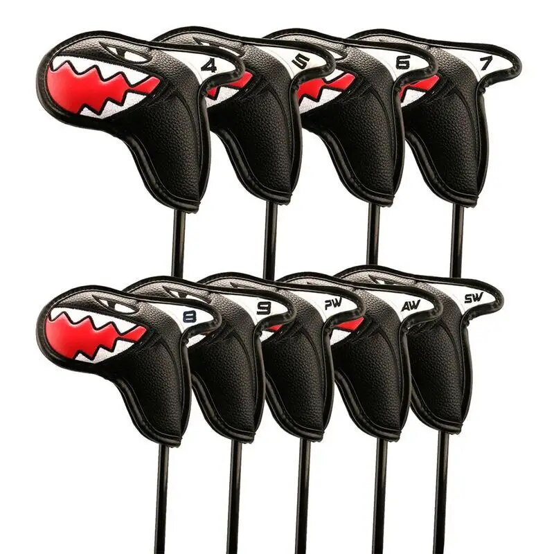9pcs Golf Club Cover Sharks Golf Club Iron Head Covers Waterproof Golf Putter Protector Headcover Go