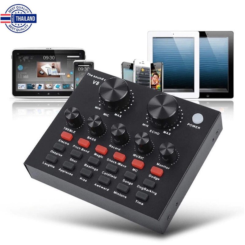 ขายดีที่สุด!! พร้อมจัดส่ง!!️ซาว์นการ์ดแปลงสัญญาณเสียง V8 Live Stream audio interface External Audio 