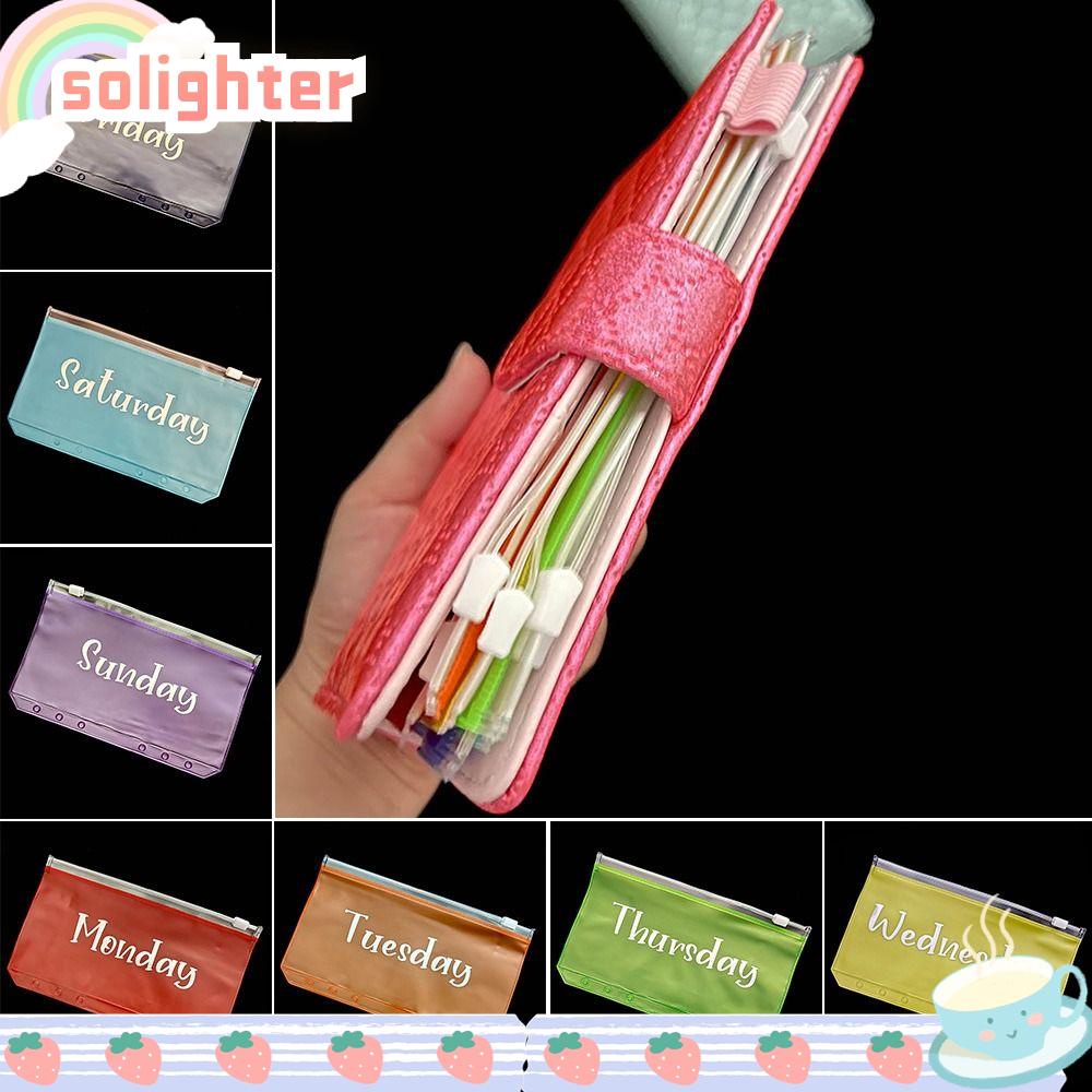 Solighter แฟ้มซิป ขนาด A6 6 ห่วง กันน้ํา สีรุ้ง สําหรับจัดระเบียบ