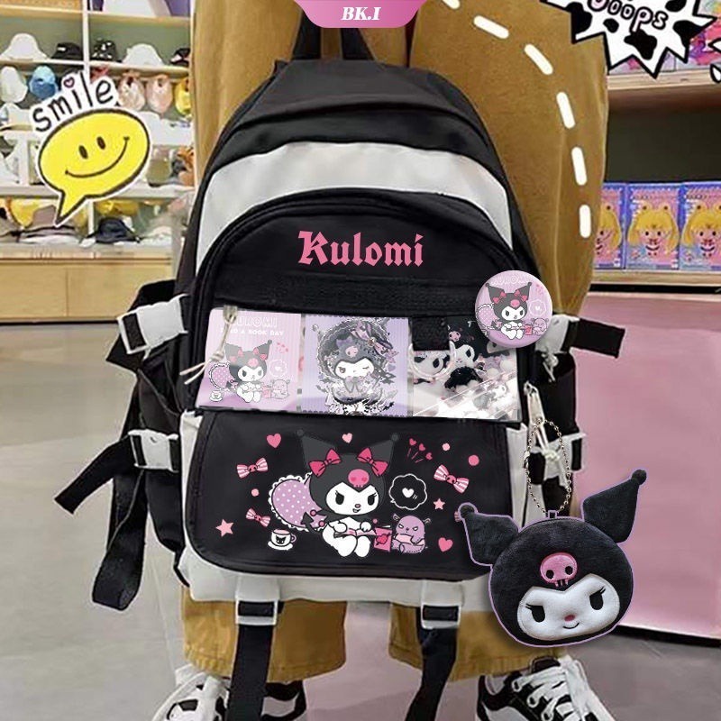 Kawaii Sanrio Mymelody Kuromi Cinnamoroll Pompom ใหม่ กระเป๋าเป้สะพายหลัง กระเป๋านักเรียน ความจุขนาดใหญ่ กลางแจ้ง