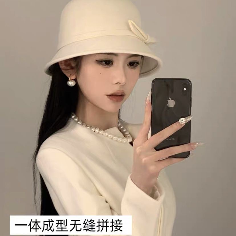 หมวกชาวประมง ผ้าขนสัตว์ หรูหรา แฟชั่นฤดูใบไม้ร่วง และฤดูหนาว สไตล์เกาหลี และเฮปเบิร์น
