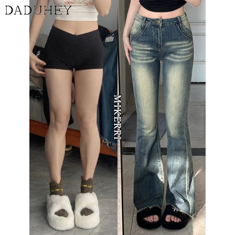 DaDuHey Women's American Style High Street Slightly Flared Jeans Design Sense Niche Slim Fit Fashion Loose Casual High Waist Slimming Mop Pants