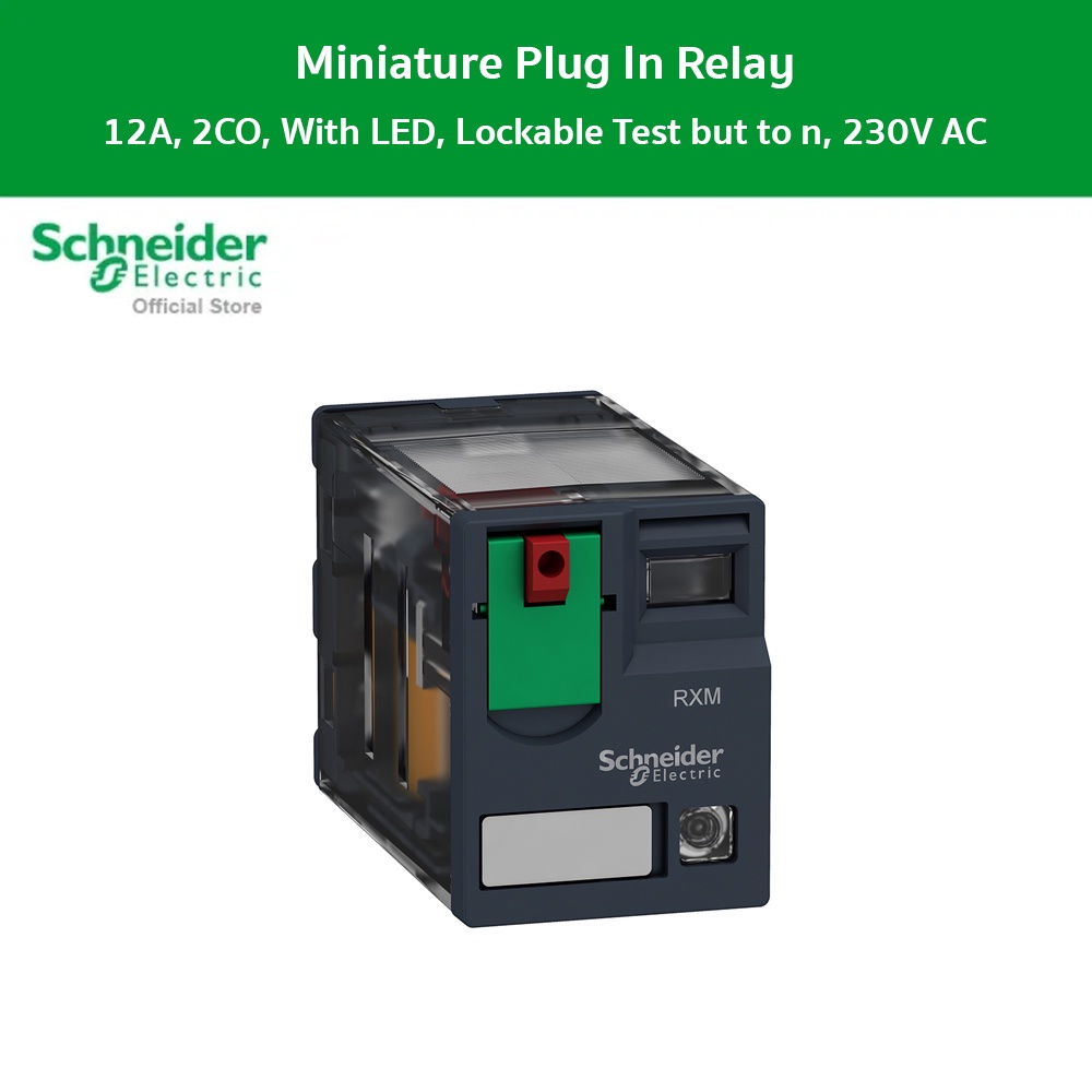 Schneider Electric miniature plug in relay,Harmony,12A,2CO,with LED,lockable test but to n,230V AC (