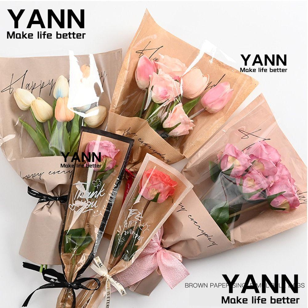 Yann1 ถุงพลาสติกใส ลายดอกกุหลาบ กันน้ํา สําหรับใส่ช่อดอกไม้ 20 30 ชิ้น
