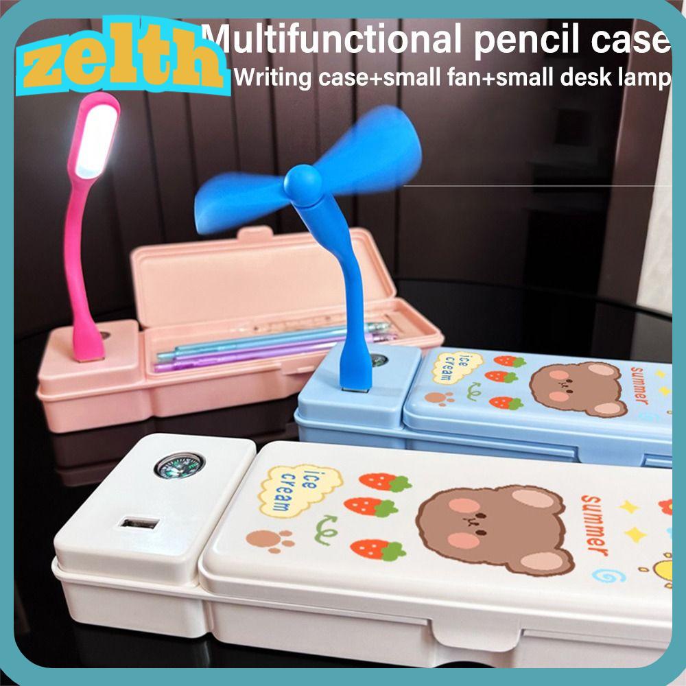 Zelth กล่องดินสอพลาสติก พร้อมพัดลม และเข็มทิศ สองชั้น จุของได้เยอะ สําหรับนักเรียน