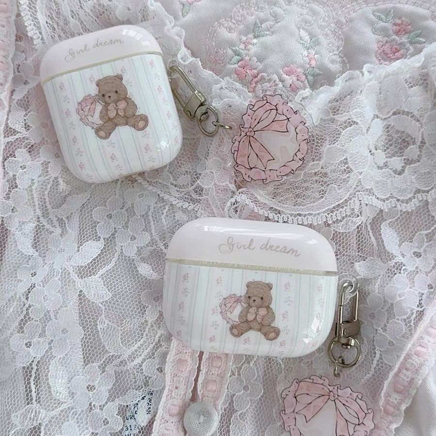 Original Bunny Bear Series หูฟังป้องกันกรณีน่ารัก Apple หูฟัง Hard Shell Bear หมอนสาวหูฟังไร้สายป้องกันกรณี