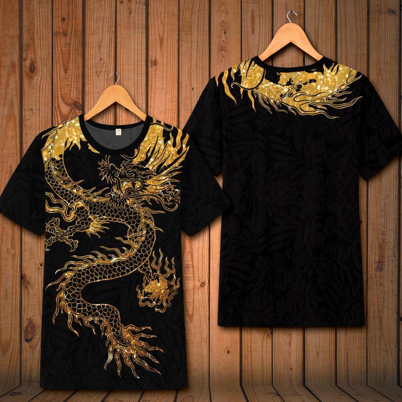 เสื้อยืดแขนสั้น แขนห้าส่วน ผ้าเรยอน พิมพ์ลายมังกร แฟชั่นฤดูร้อน สไตล์จีน สําหรับผู้ชาย