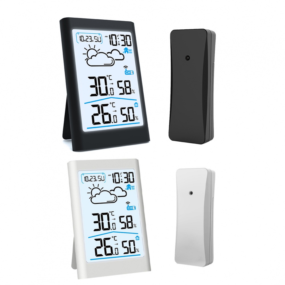 White Wireless Home Weather Station Indoor Outdoor Thermometer Hygrometer Sensor