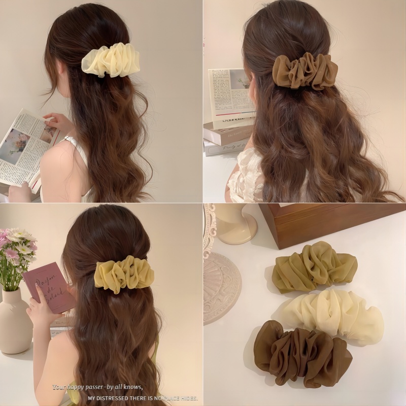 กิ๊บติดผม ผ้าตาข่าย แบบจับจีบ หรูหรา สไตล์ฝรั่งเศส แฟชั่นฤดูใบไม้ผลิ สําหรับผู้หญิง