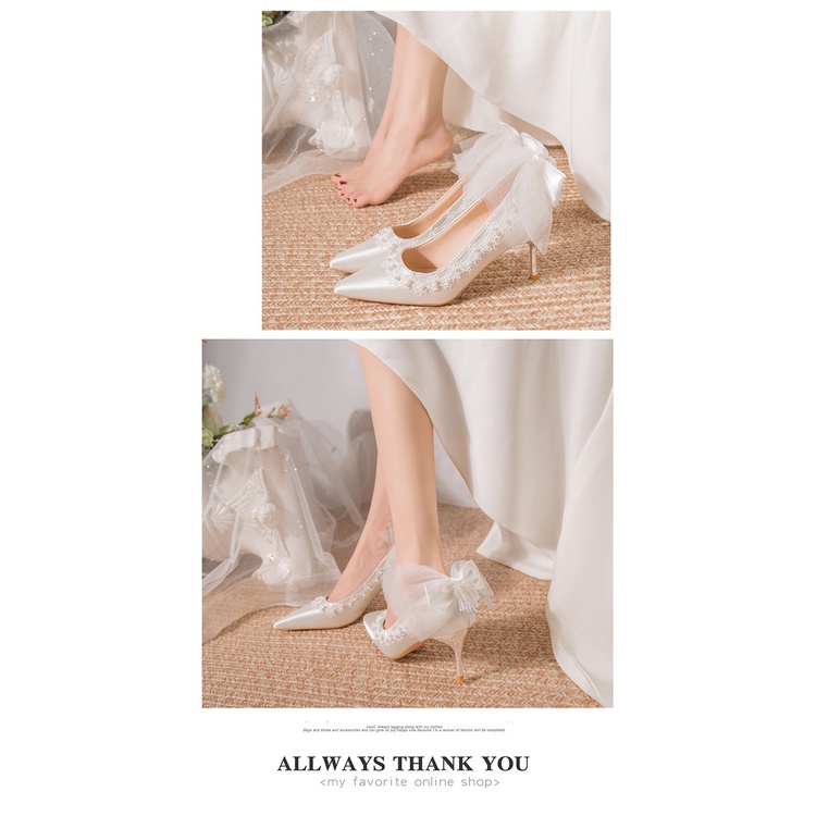 รองเท้าส้นสูง ผ้าซาติน หัวแหลม ไซซ์ 34-39 แฟชั่นใหม่ สําหรับผู้หญิง ใส่ไปงานแต่งงาน 2024