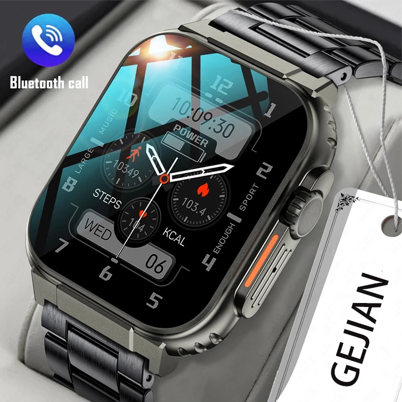 GEJIAN Smart Watch Men's 1.96-inch สมาร์ทวอทช์หน้าจอสัมผัสแบบเต็มการนอนหลับอัตราการเต้นของหัวใจความดันโลหิตการออกกําลังกายฟิตเนส IP68 กันน้ํา A70