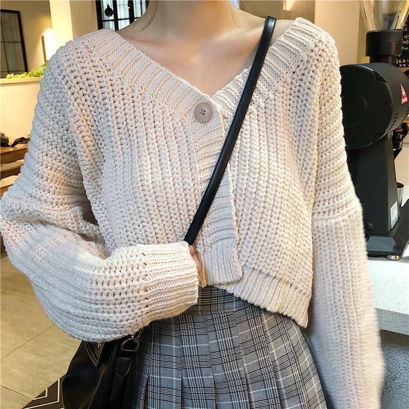 เสื้อแขนยาวผู้หญิง เสื้อกันหนาวไหมพรม ผ้าถัก ทรงหลวม  สไตล์เกาหลี