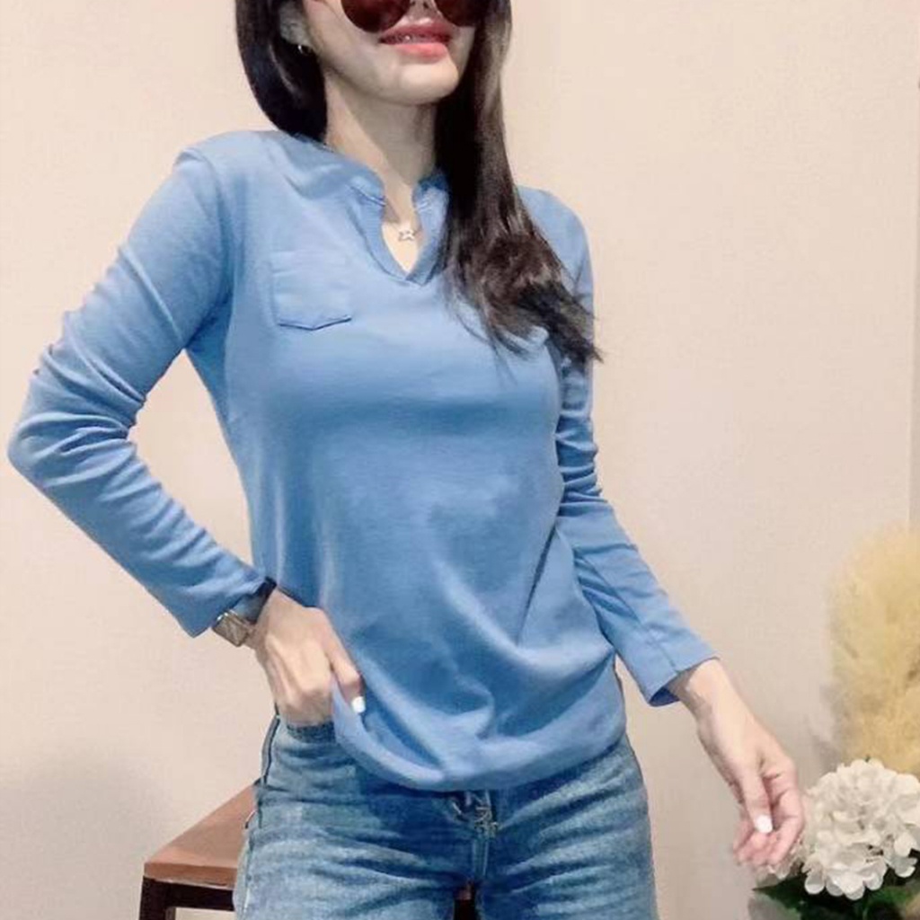 เสื้อแขนยาว เนื้อผ้านิ่มส่วมใส่สบาย สีพื้น ผ้าดี รูปที่ 4