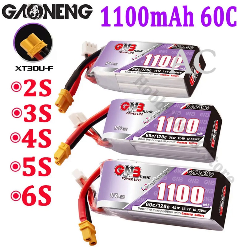 AC Gaoneng GNB 1100mAh 60C 2S 3S 4S 5S 6S 7.6V 11.4V 15.2V 19.0V 22.8V Long Range Lipo Battery With 
