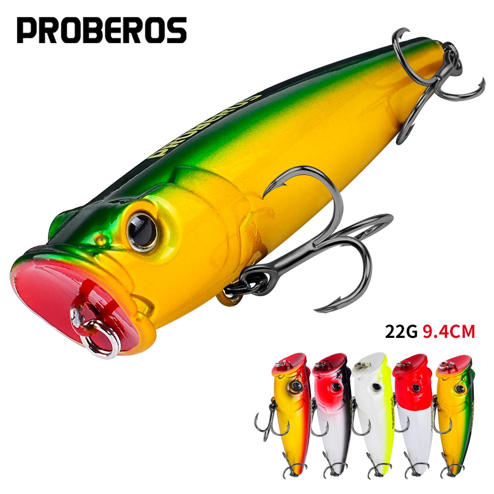 PROBEROS 1 ชิ้น Popper Lures 9.4 เซนติเมตร - 22 กรัม 4 # ตะขอตกปลาลอยเหยื่อตกปลาเหยื่อประดิษฐ์ wobblers Noisy Fishing Tackle