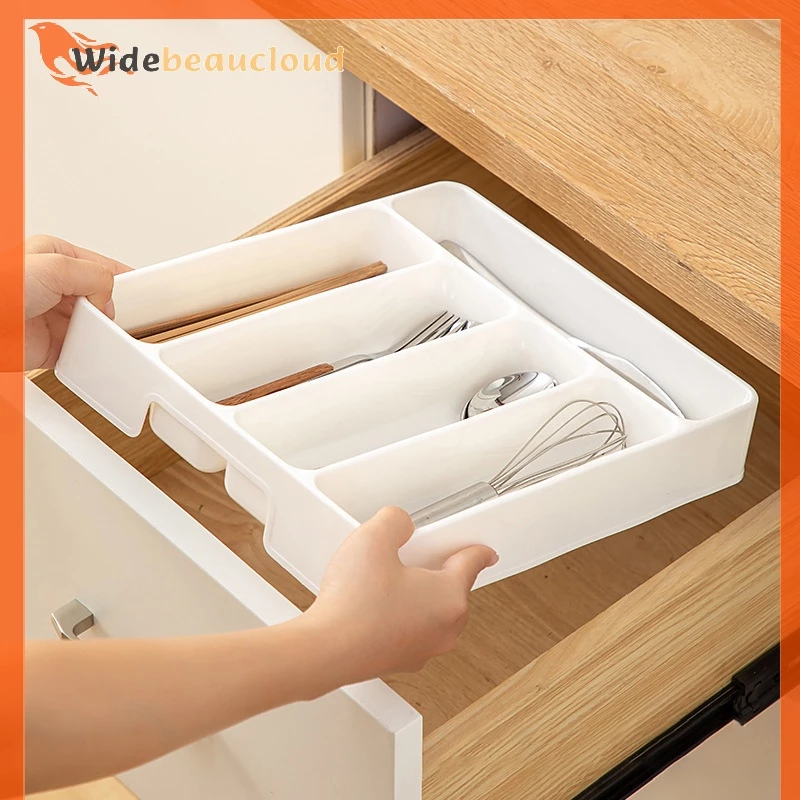 Widebeaucloud 4/5 ช่องช้อนส้อมทุกวันลิ้นชัก Divider ถาดสี่เหลี่ยมผืนผ้าทําความสะอาดง่ายบ้านครัวช้อนส้อมแยกกล่อง
