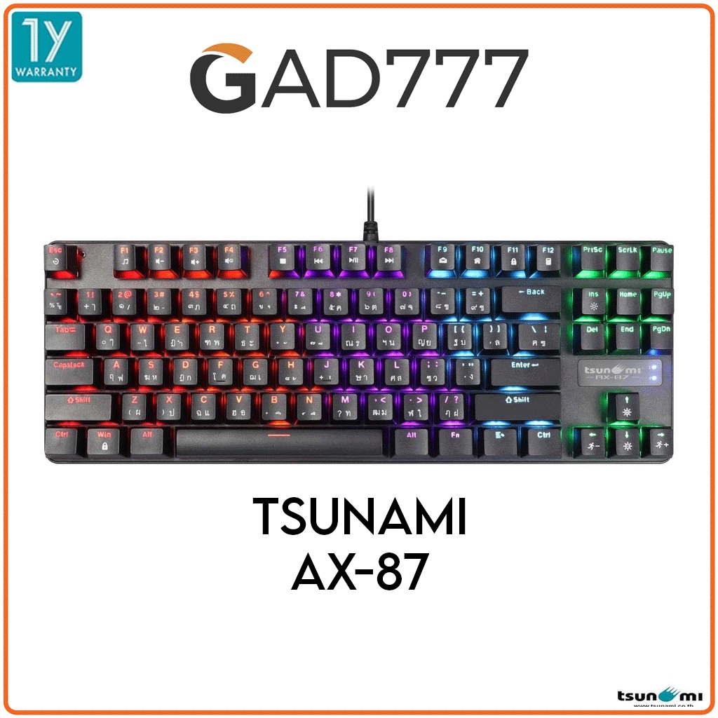 Tsunami AX-87 คีย์บอร์ดเกมมิ่งแมคคานิคอลสวิตช์ TKL 80% Mechanical Switch Gaming Keyboard รับประกันสิ