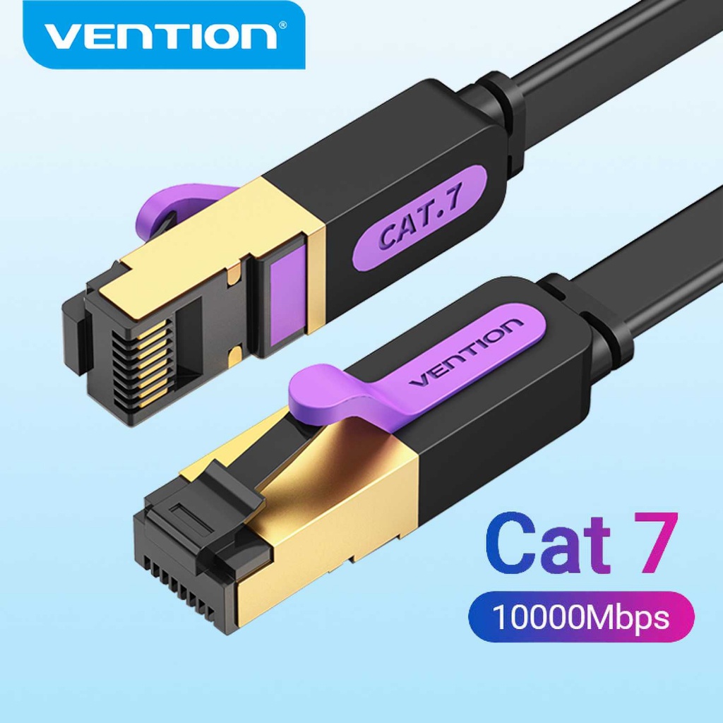 Vention Cat7 สายเคเบิลอีเธอร์เน็ต แบบแบน สําหรับกล่องทีวี แล็ปท็อป Pc เราเตอร์โมเด็มสายไฟ