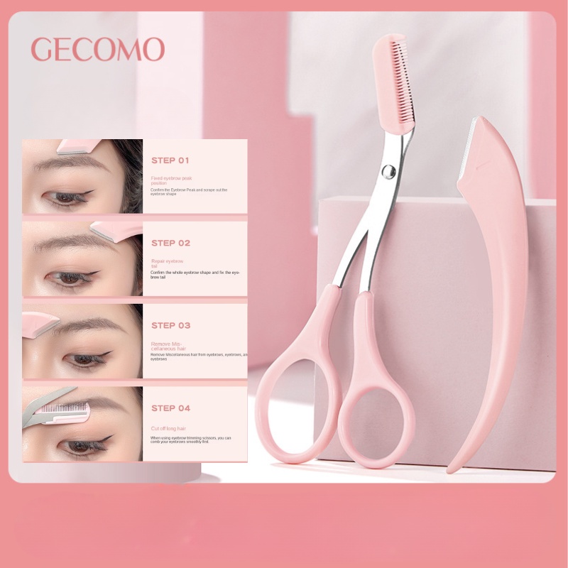 Gecomo หวีกรรไกรตัดแต่งคิ้ว แบบพกพา ป้องกันรอยขีดข่วน สําหรับผู้เริ่มต้น