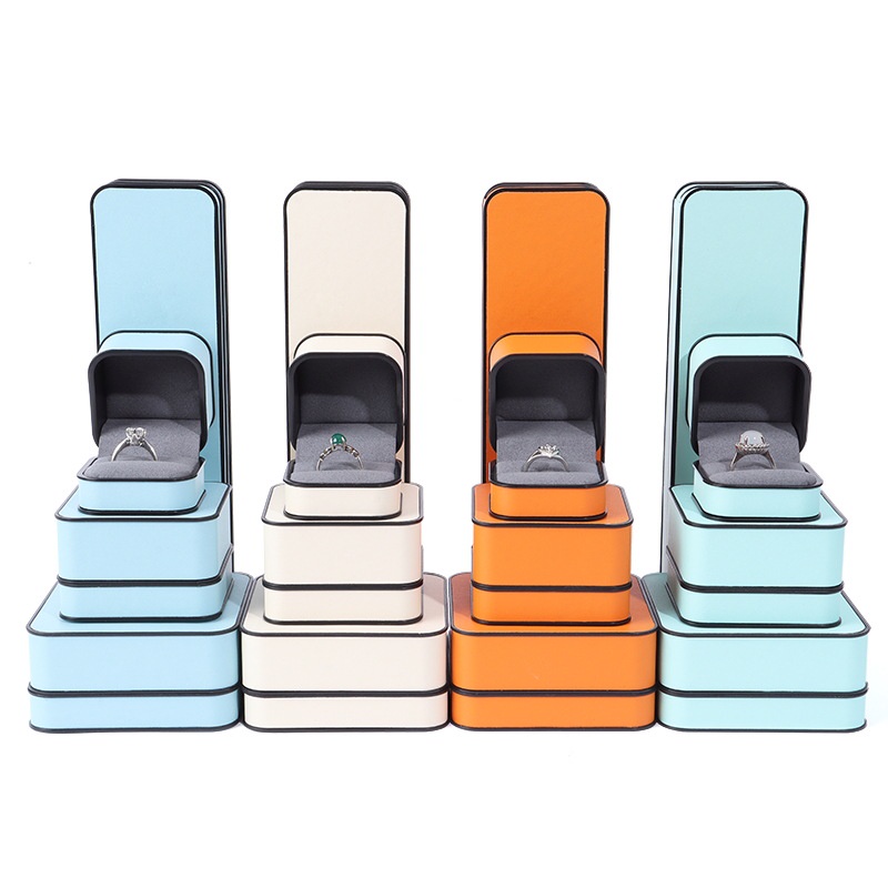 กล่องของขวัญ หนัง PU ขอบสีดํา สําหรับใส่เครื่องประดับ แหวน กล่องของขวัญ