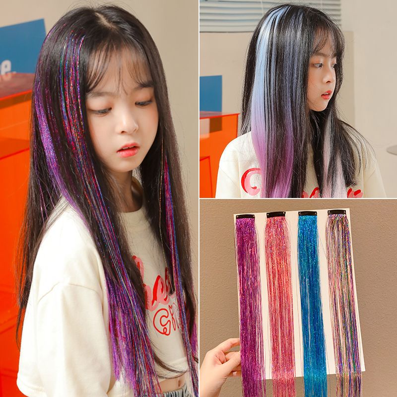 วิกผมเด็กผู้หญิง แขวนหู ย้อมสีผม ชิ้น ไร้รอยต่อ ต่อผม วิกผมสี ชุดสามารถมีสีสัน ถักเปีย สตริง เด็ก ที่คาดผม