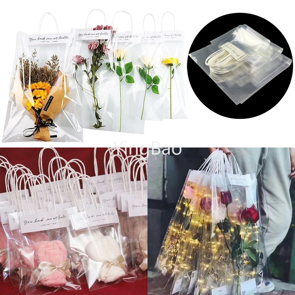 10 ชิ้น ใหม่ ถุงบรรจุดอกไม้ PVC ใส ช่อดอกไม้ ถุงช่อดอกไม้ งานแต่งงาน ตกแต่งวันวาเลนไทน์ ถุงหิ้วยาว ใส ถุงจัดระเบียบ ถุงบรรจุภัณฑ์