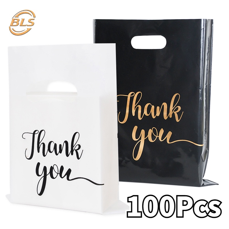 ถุงช้อปปิ้งพลาสติก ขนาดเล็ก ลาย Thank You เหมาะกับของขวัญวันเกิด งานแต่งงาน จํานวน 100 ชิ้น ต่อแพ็ค