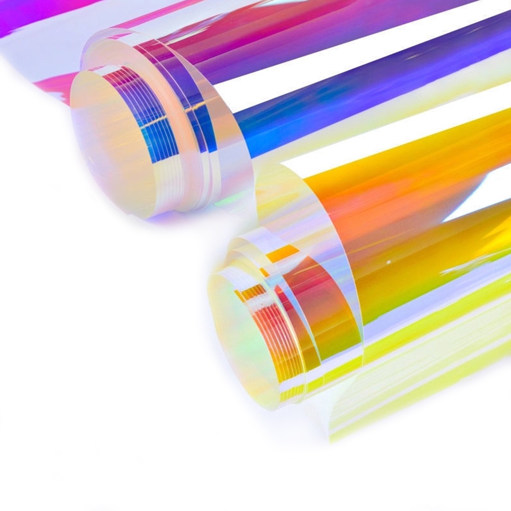 Holographic Clear Window Film Dichroic ไวนิลตกแต่งสติกเกอร์แก้ว Rainbow Cellophane DIY ตกแต่งบ้าน