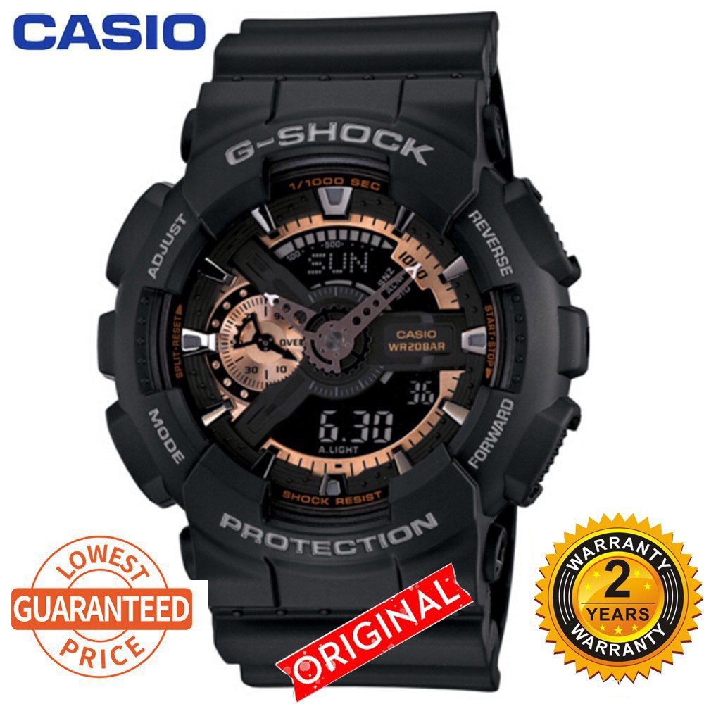 (ขายร้อน) Casio G-Shock GA110 Rose Gold นาฬิกาข้อมือสีดําผู้ชายกีฬา