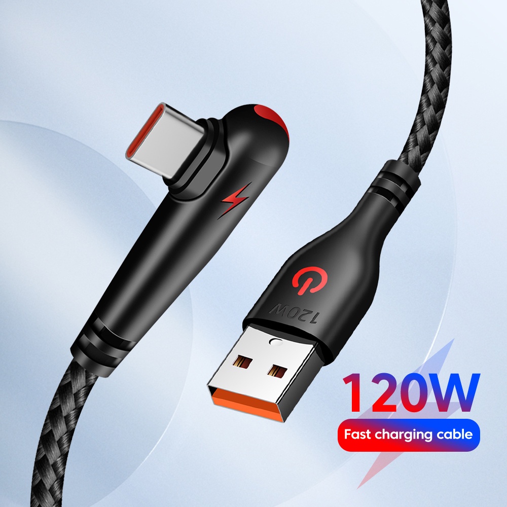 สายเคเบิ้ล USB Type C 120W สําหรับ Realme Huawei 90° สายชาร์จ USB-C แบบชาร์จเร็ว สําหรับ Samsung Oneplus