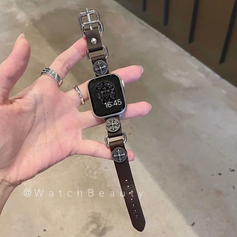 【 Chrome-home-hearts 】สายนาฬิกาข้อมือ สายหนัง สไตล์วินเทจ สําหรับ AppleWatch 01121