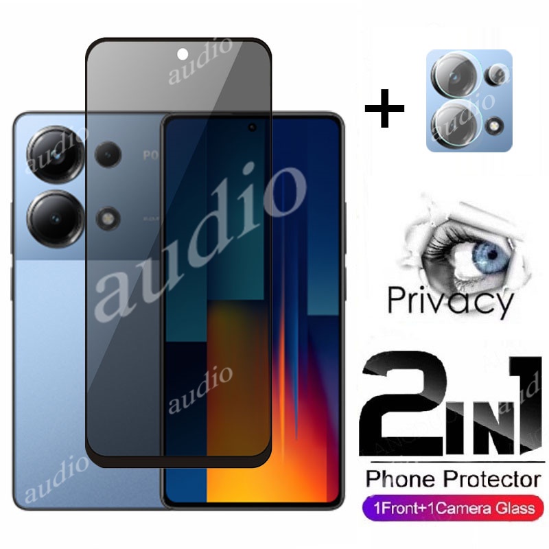 2in1 หน้าจอส่วนตัวพร้อมฟิล์มเลนส์สําหรับ Poco m6 Pro M6Pro 4G 2024 ความเป็นส่วนตัวป้องกันหน้าจอกระจก