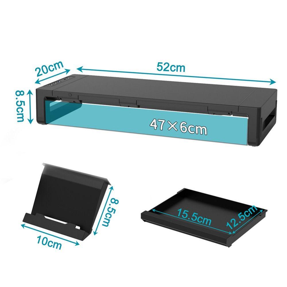 Echoglide Monitor Stand Riser พร้อม USB, พร้อมลิ้นชักเก็บขาตั้งคอมพิวเตอร์พับได้, ไฟ RGB ที่วางโทรศัพท์ USB 3.0 & 2.0 Hub คีย์บอร์ดเมาส์ชั้นเก็บสํานักงาน