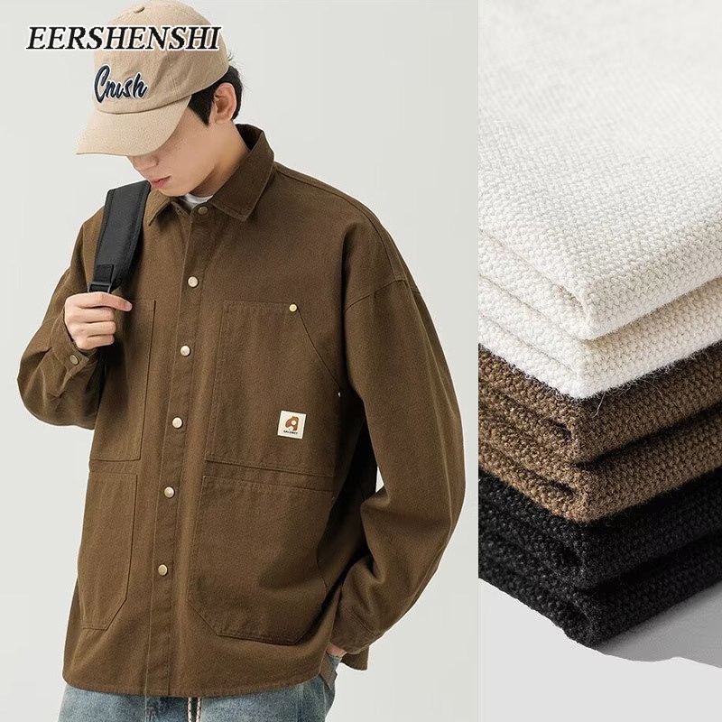 Eershenshi เสื้อเชิ้ตแขนยาวลําลอง ทรงหลวม คุณภาพสูง แฟชั่นฤดูใบไม้ผลิ และฤดูใบไม้ร่วง สไตล์เรโทร สําหรับผู้ชาย