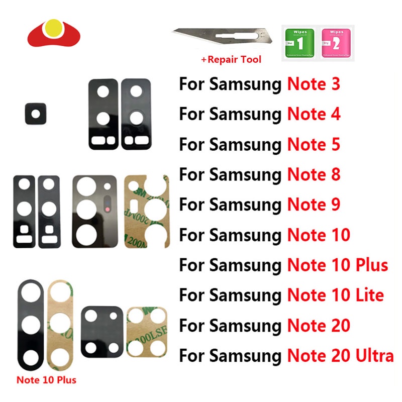 เลนส์กระจกกล้องด้านหลัง สําหรับ Samsung Galaxy note 20 Ultra 10 Plus Lite 9 8 note 5 4 3 พร้อมอะไหล่ซ่อมเครื่องมือกาว