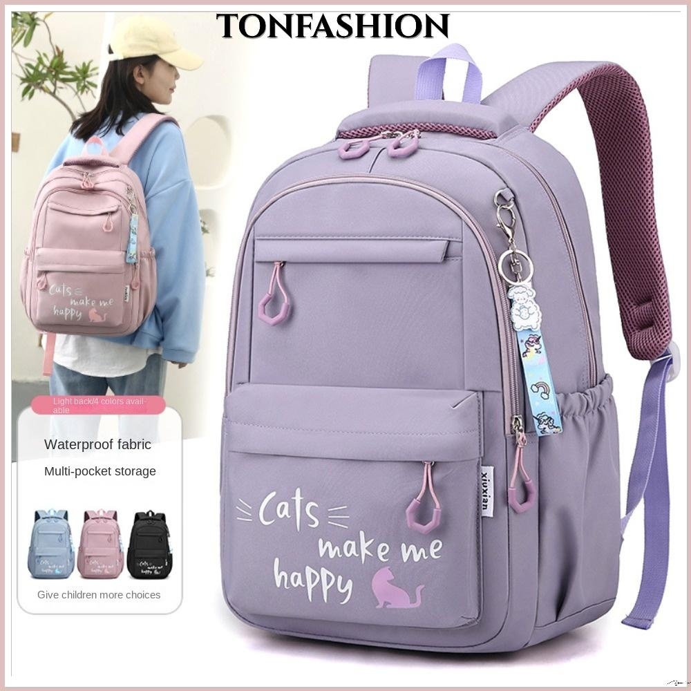 Tonfashion กระเป๋าเป้สะพายหลัง กระเป๋านักเรียน ผ้าไนล่อน น้ําหนักเบา กันน้ํา ระบายอากาศ ความจุขนาดใหญ่ สําหรับวัยรุ่น