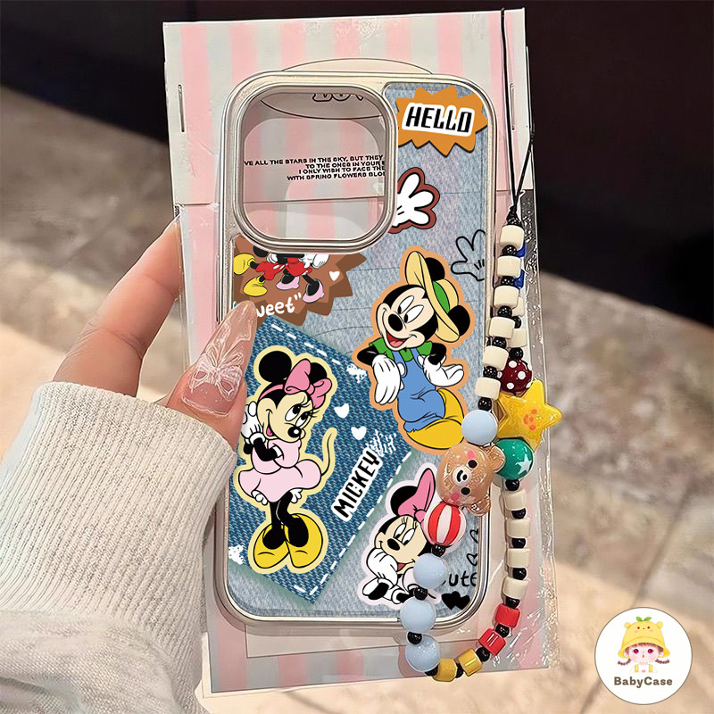 สำหรับ iPhone 11 15 16 12 13 14 Pro Max เคสไอโฟน16 13 7 8 Plus XR X XS MAX การ์ตูนน่ารักตลกมิกกี้เมาส์คู่ปกอ่อนนุ่ม