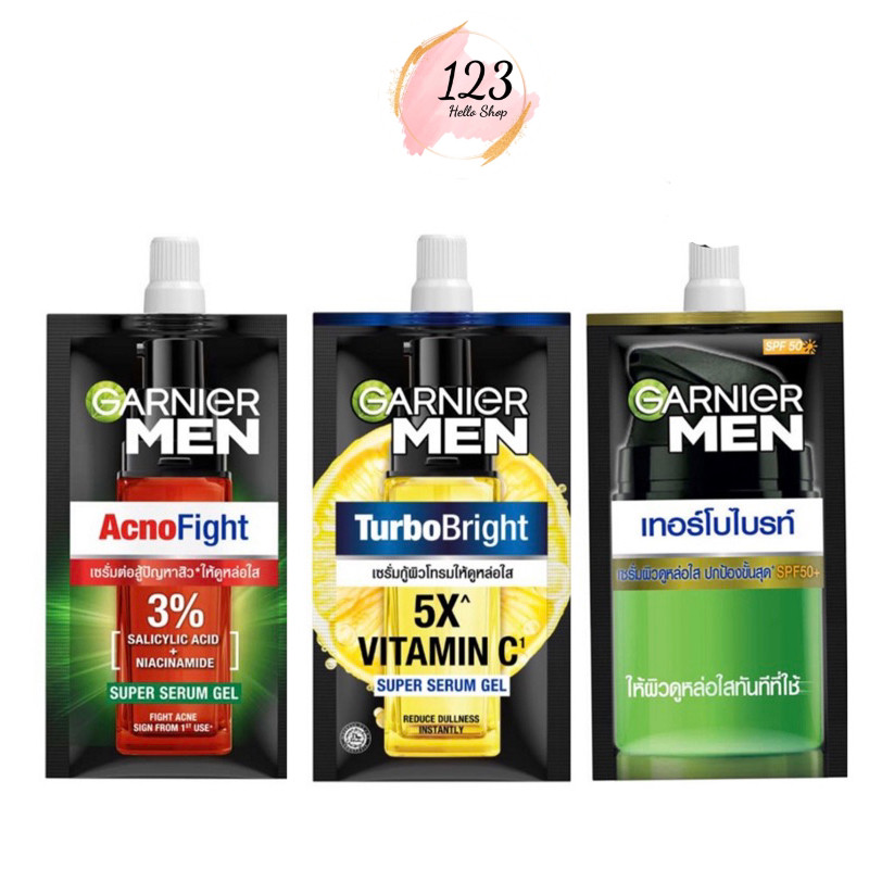 📍 (1ซอง) Garnier Men Serum การ์นิเย่ เมน เซรั่ม (3สูตร) 7มล. Turbo Bright Acno Fight ✨