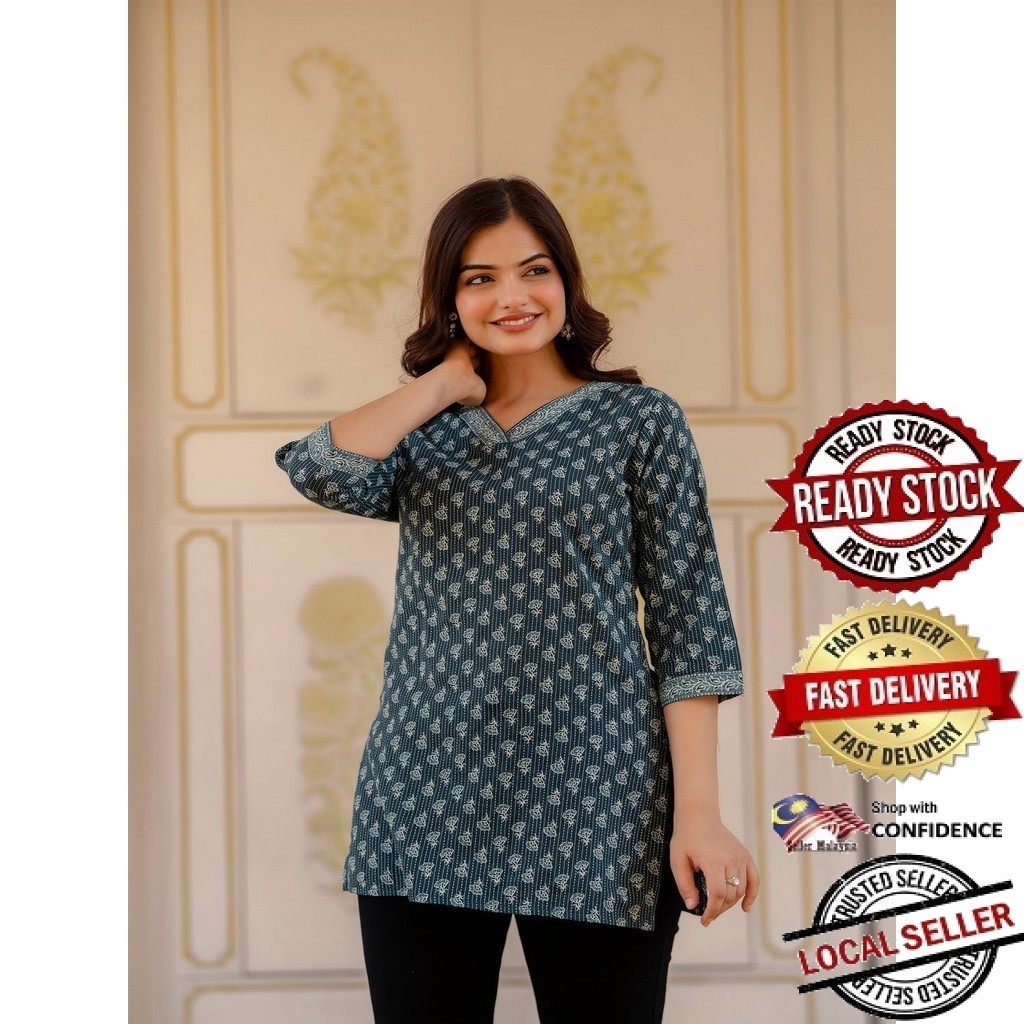 สั้น Kurti ผู้หญิงอินเดีย Kurtis Top Saree Sari Punjabi ชุดสําเร็จรูป Kurti UD41492ASTP