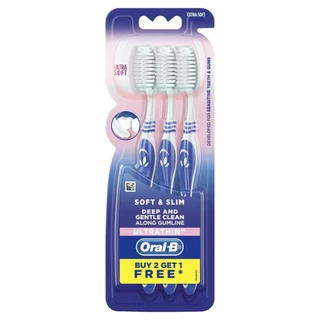 Oral-B ออรัลบี แปรงสีฟัน ซอฟท์แอนด์สลิม ขนแปรงนุ่มพิเศษ แพค 3 ด้าม