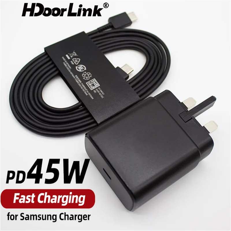 Hdoorlink PD 45W Samsung USB C Super Fast Charger UK Wall Adapter 5A Dual Type C สําหรับ Samsung S24